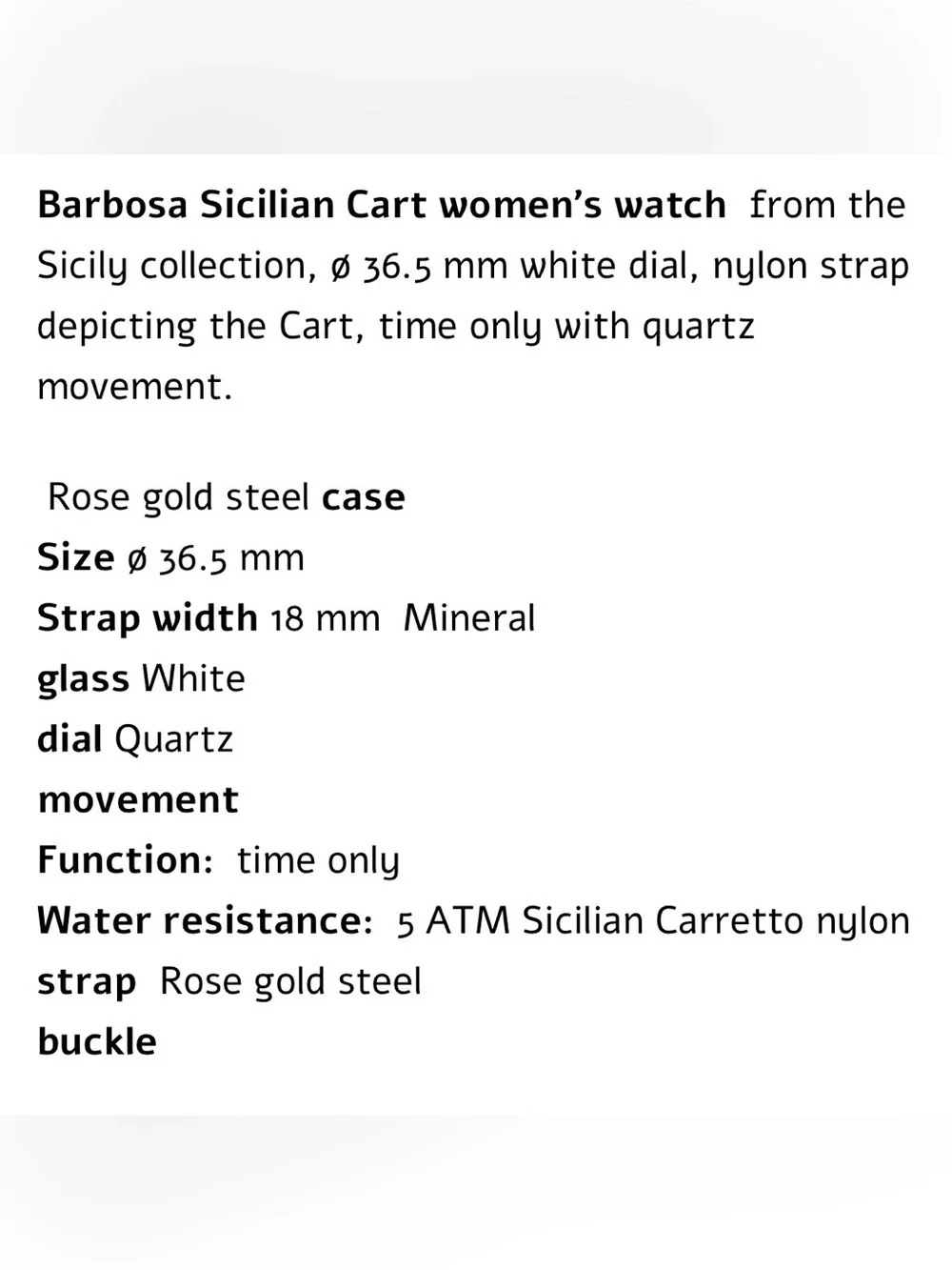 NIB Barbosa Sicilian CartWomen’s Rose Gold Watch